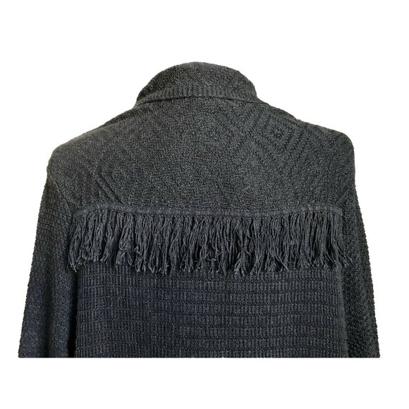 LUCKY BRAND Live in Love Long Sleeve Sweater Size XS Dark Gray Fringe Waterfall - Picture 6 of 8